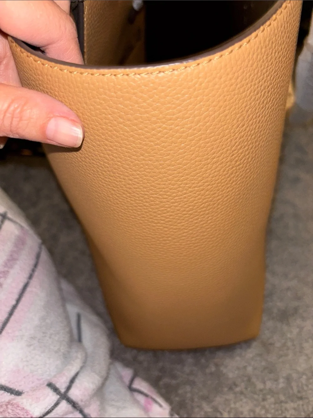 Tory Burch Camel Tan Pebbled Leather Tote with Logo
